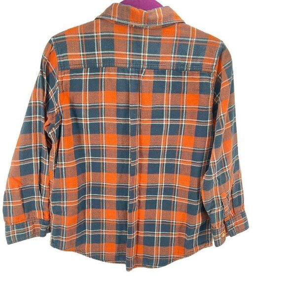 Crazy 8 Boys Button Down Shirt Long Sleeve Plaid Pocket Orange Blue Large 10/12 - Picture 4 of 7